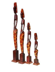 Statue tribali africane in legno set 4 pezzi cm 20-30-40-50
