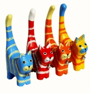 Set 4 gattini mini in legno con campanellino – decorazione regalo