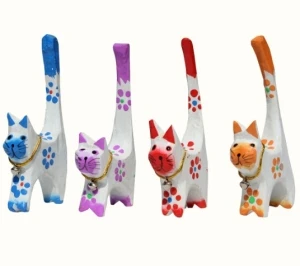 Set 4 gattini bianchi mini in legno con campanellino – idea regalo